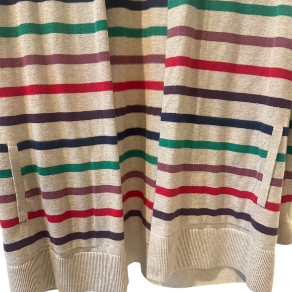 Lands End Cardigan Women M Beige Striped Rainbow Cozy Open Tunic Cardigan - Picture 4 of 6